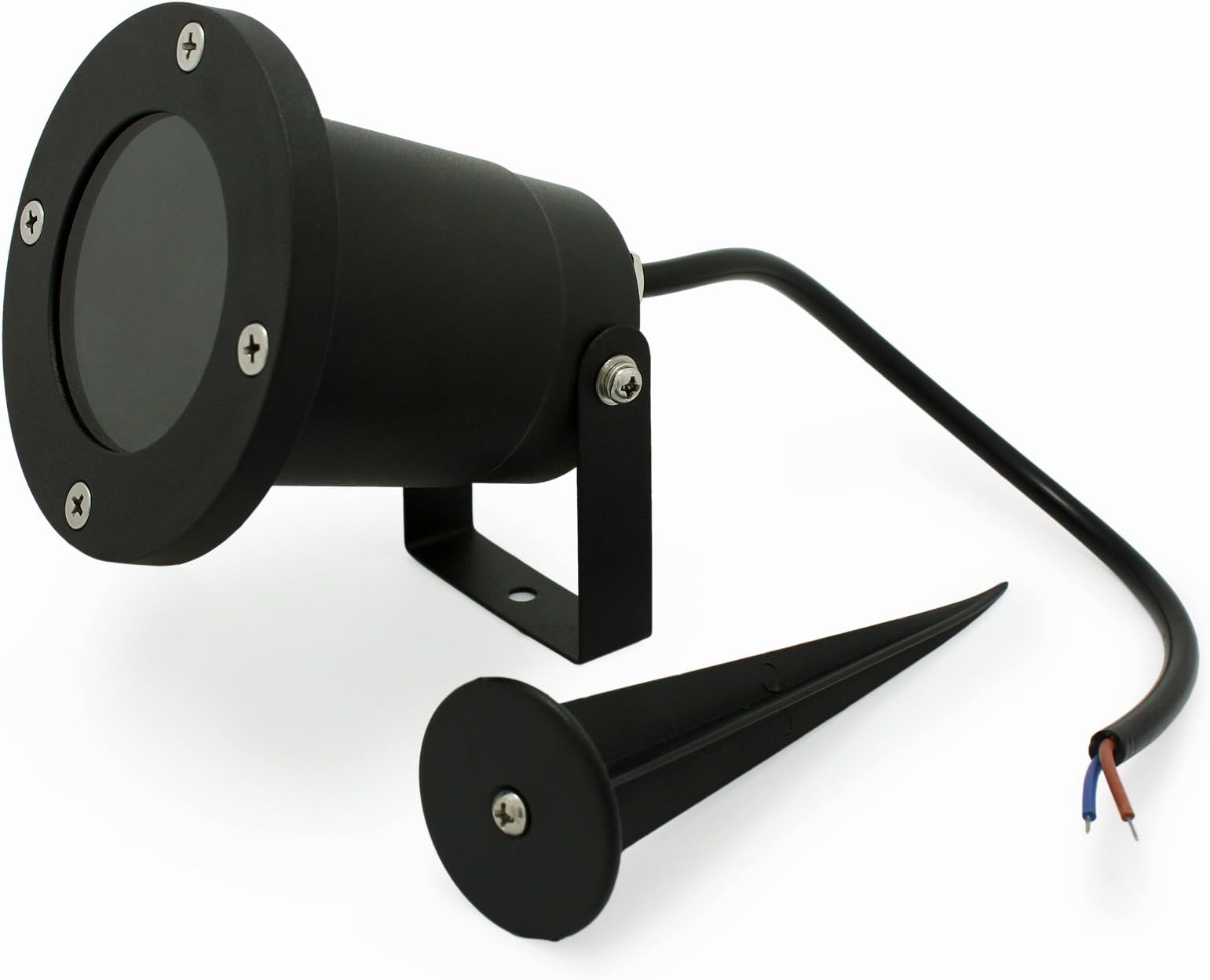 2 x Opus Outdoor Gu10 Garden Spike Lights - Glass Cover with 16 cm Spike No Plug - Ground Mount or Wall Lights IP65 Matt Black Pack