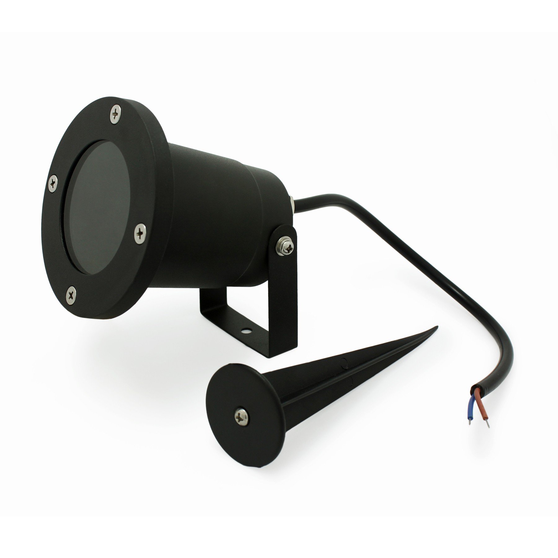 2 x Opus Outdoor Gu10 Garden Spike Lights - Glass Cover with 16 cm Spike No Plug - Ground Mount or Wall Lights IP65 Matt Black Pack