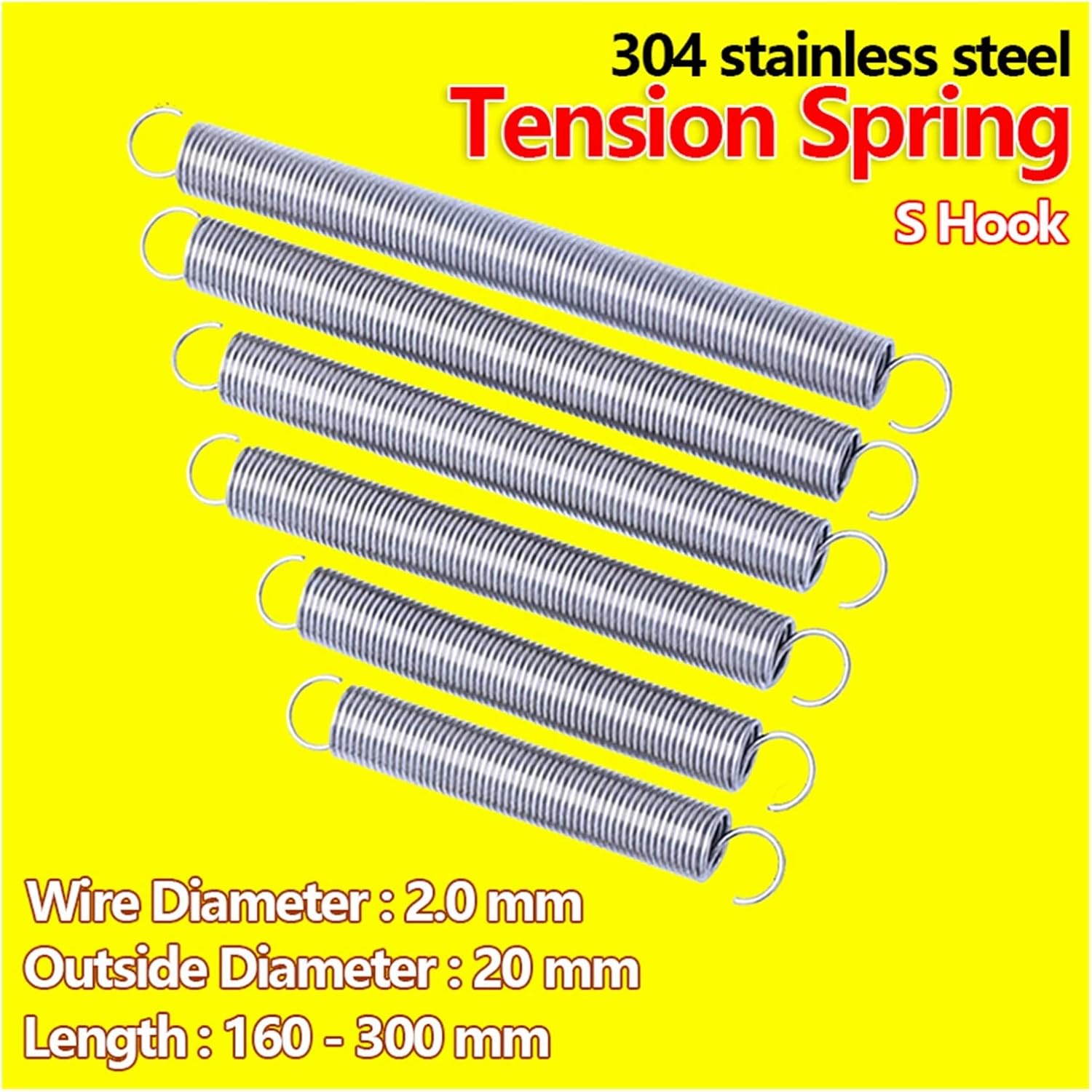 Home Maintenance Extension Spring S Hook Pull Back Spring Tension Spring Coil Tension Spring Pull Spring Wire Diameter 2.0mm Outer Diameter 20mm (Length : 220mm (1Pcs))