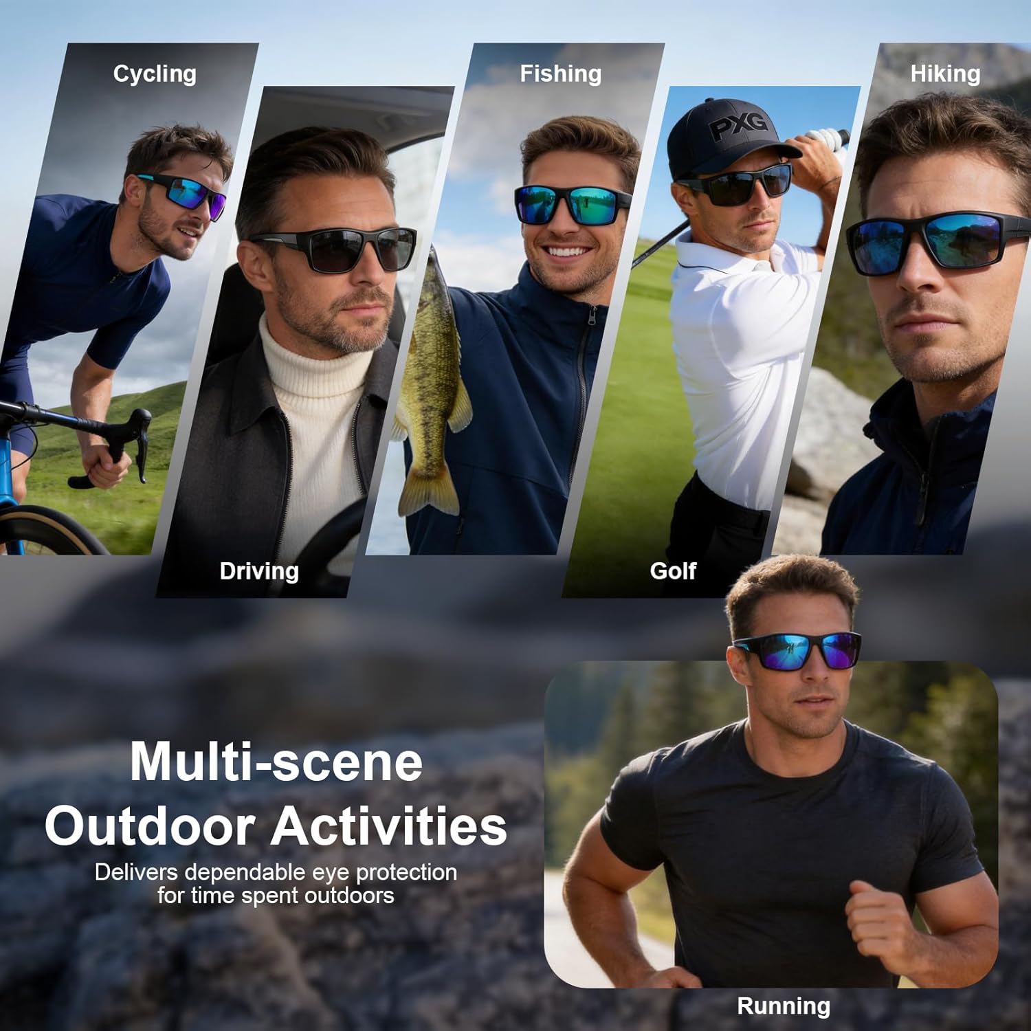 Dynamic Polarized Sunglasses Men, Scratch/Saltwater Resistant/Oleophobic Lens, Full Wrap Around Sport Frame