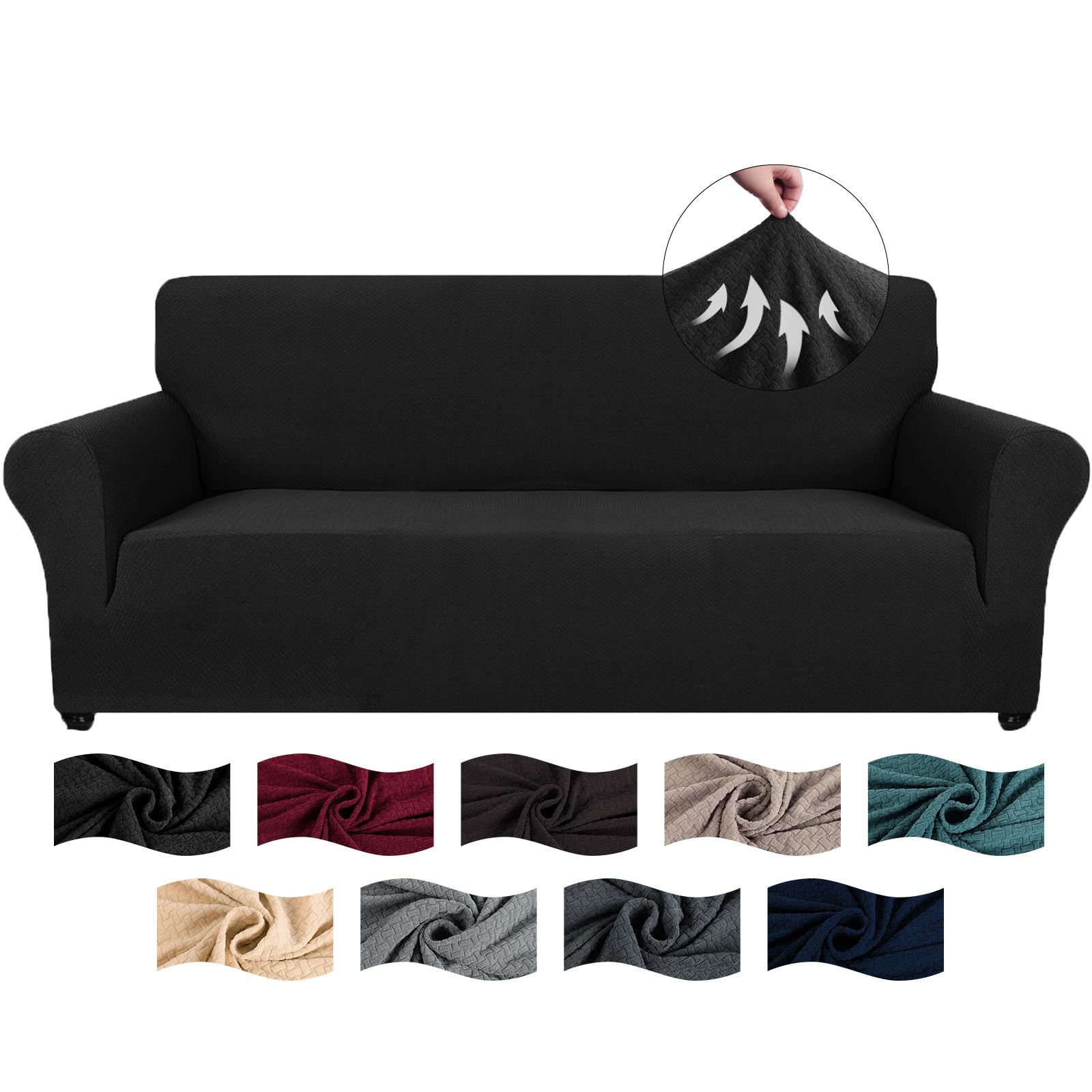 CYCMACO Copridivano 3 Posti Con Braccioli, Copridivani Elasticizzato Antiscivolo, Universale Moderno Copri Divano Antigraffio, Sofa Cover Antimacchia, Lavabile In Lavatrice, Nero