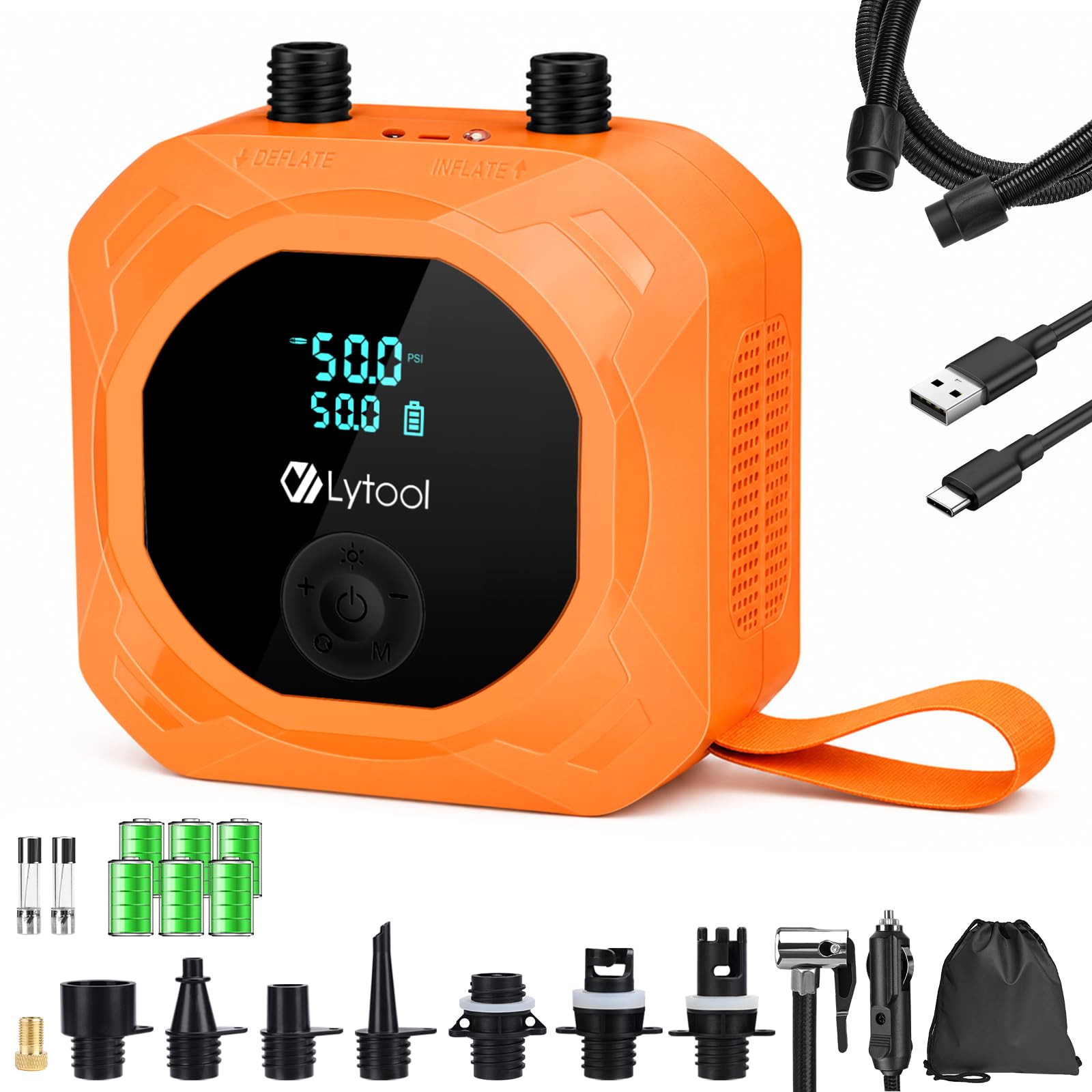 Lytool Pompa SUP Elettrica 50 PSI Alta Pressione,Gonfiatore Paddle 12V DC,Gonfiaggio e Sgonfiaggio Automatico a 3 Stadi,Arresto Automatico,Cavo Accendisigari 3M per Kayak,Materasso,Bici, Moto, Auto