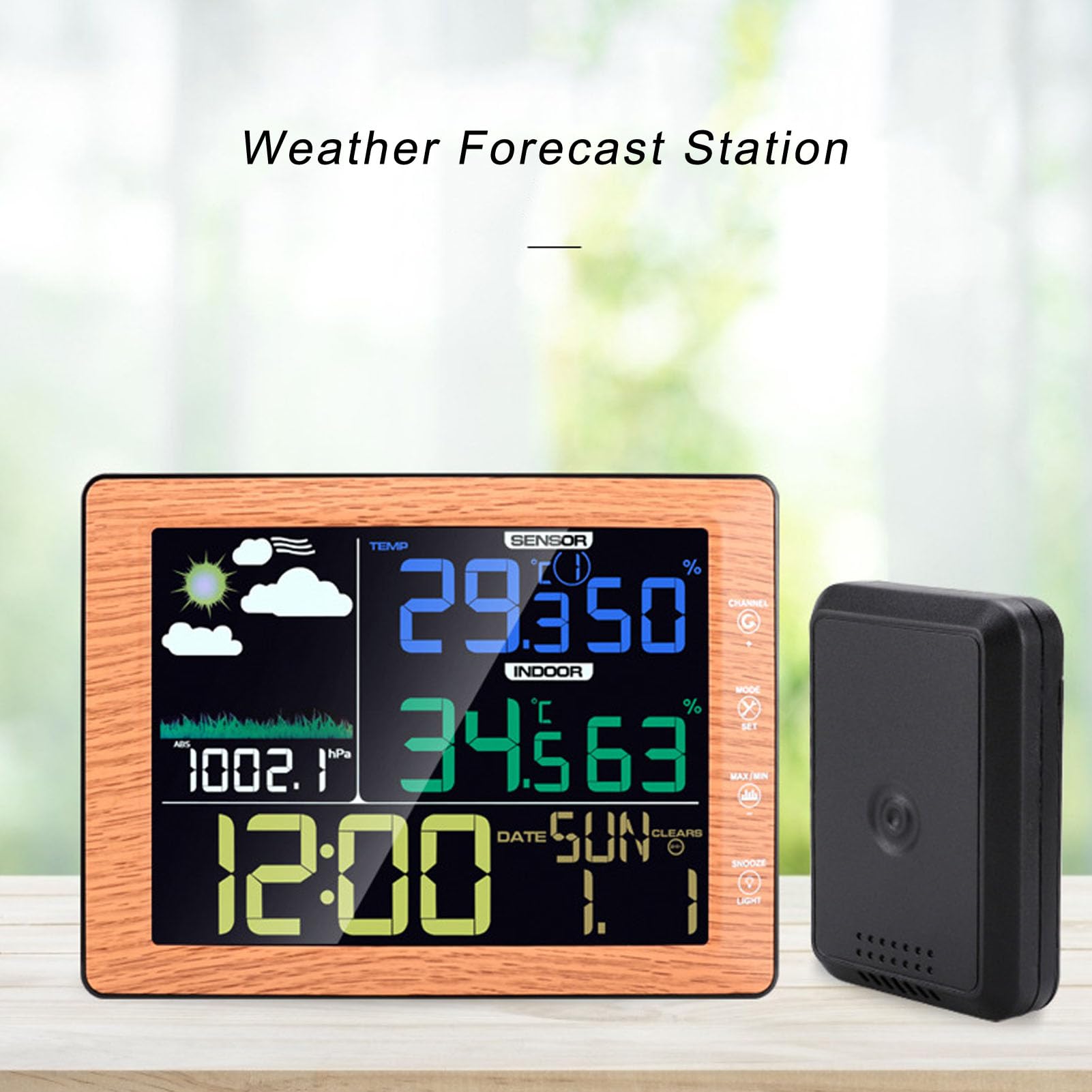 Wettervorhersagestation, Kabelloses Thermometer | Sprachgesteuerte Hintergrundbeleuchtung, 3 Helligkeitsstufen, Smart Night View, Wecker