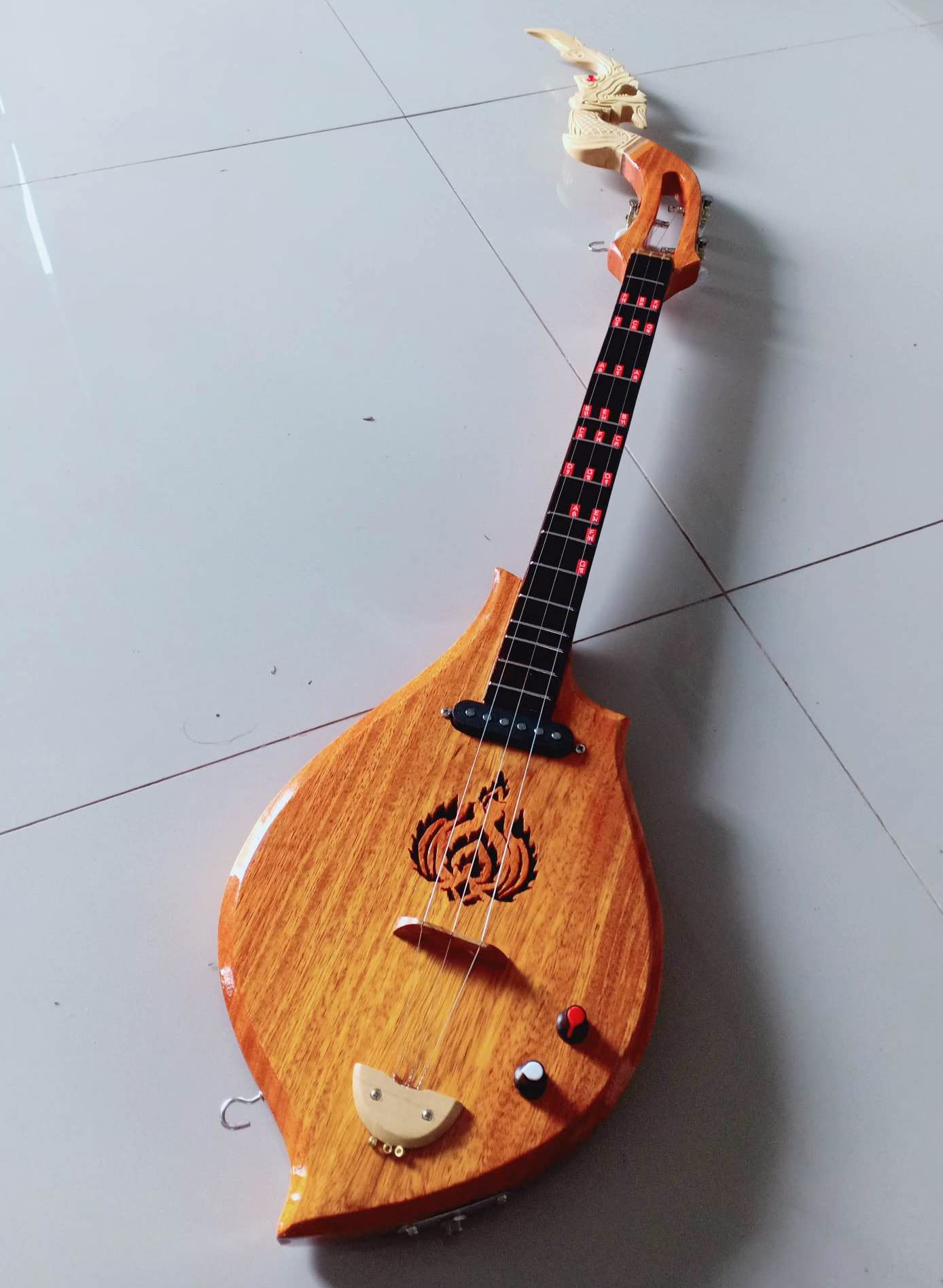 Isarn Acoustic Electric Phin 3 Strings, Thai Lao Guitar Musical Instrument, Traditional Thai Classical Musical Pin125
