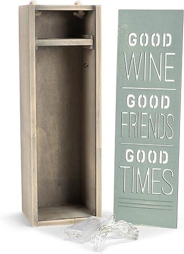 Miniatura 4 de Demdaco Good Wine Good Friends Good Times Sage Green LED 14 x 4.5 Madera de pino Botella de vino Accesorio Linterna