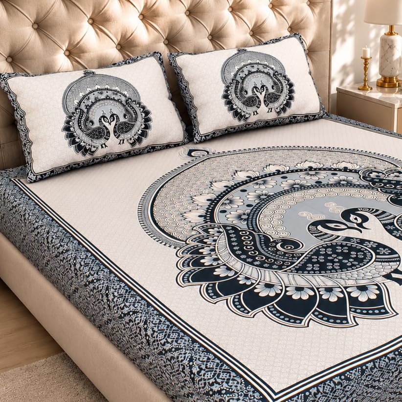 JAIPUR PRINTS King Size Bedsheet | Cloud Cotton Flat Sheet King Size with Two Pillow Covers| Super Soft Bed Sheet for King Size Bed | (235 x 215 cm/90 x 100 inch) Flat Sheet (Gray)-image-9