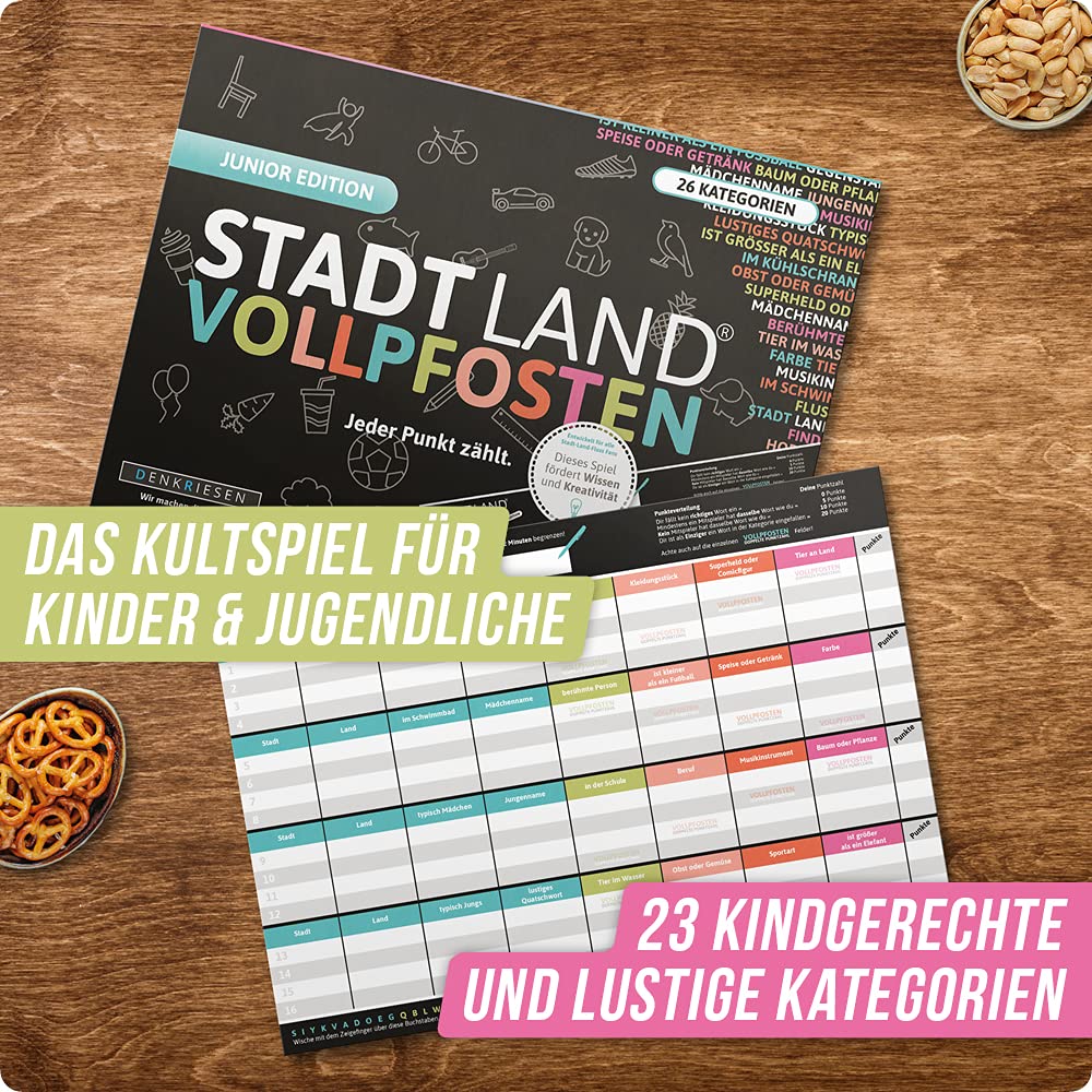 DENKRIESEN - Stadland VOLLPFOSTEN® - Family Pack z klepsydrą 2-minutową - miasto Land FLUSS MEGA Pack - innowacyjna kolekcja gier rodzinnych | gry imprezowe | prezent skrztuowany