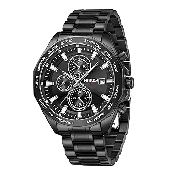 NIBOSI Men's Watch Analog Chronograph Quartz Wrist Watch for Men Business Waterproof Military Stainless Steel Dress Watches Calendar