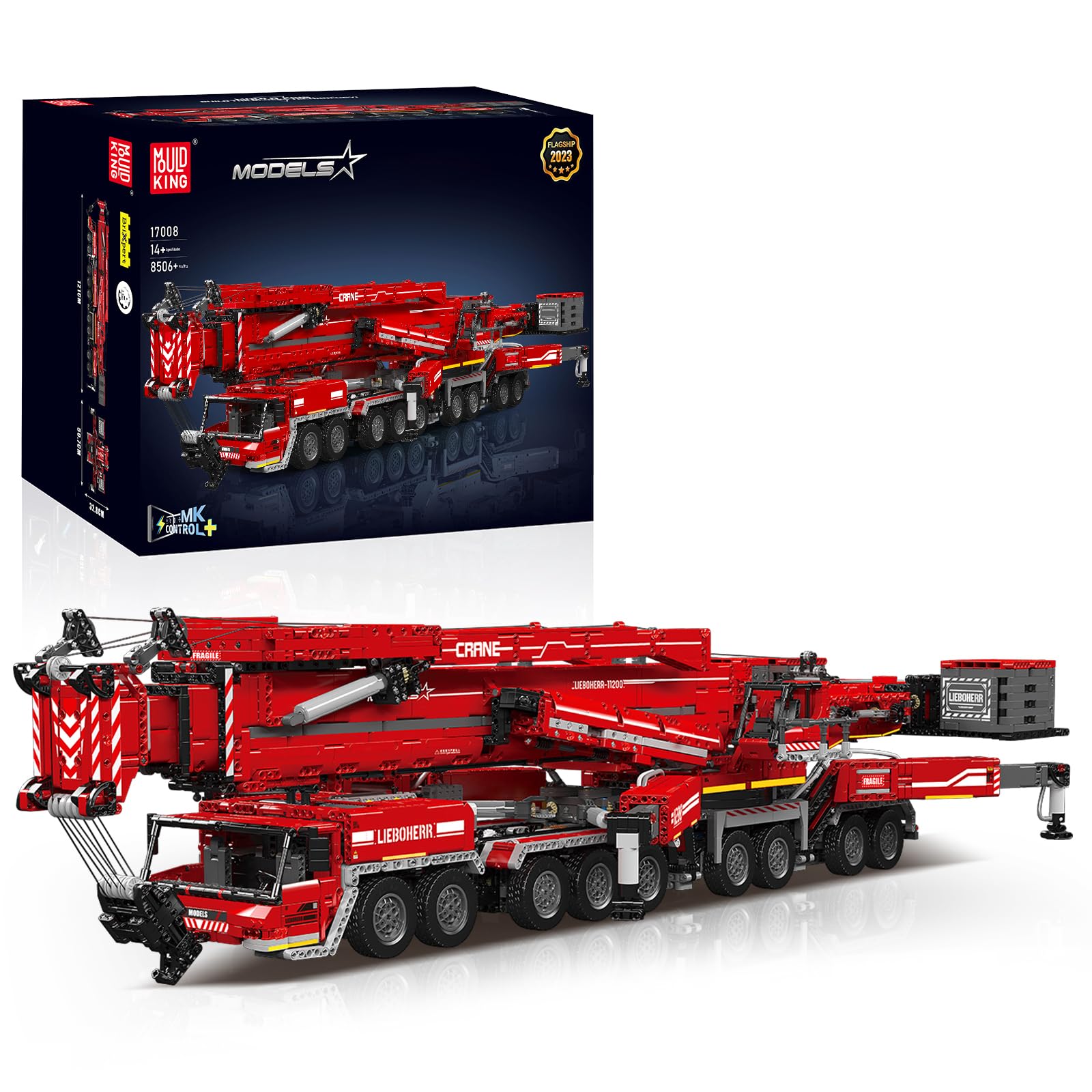 Mould King 17008 Crane Construction Set, Red LTM 11200 Crane Truck Model with 20 Motors & App Control, Heavy Duty Truck Build Blocks Kit, Engineering Vehicle Car Toy for Adults