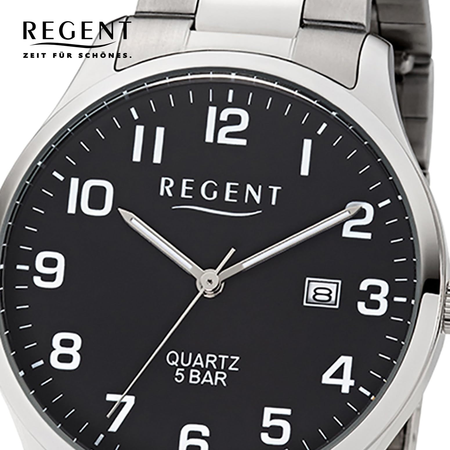 Regent Herren Armbanduhr in der Farbe Silber mit Armband aus Edelstahl, Wasserdichtigkeit: 5 bar, Gehäusedurchmesser: 39 mm, 11150697