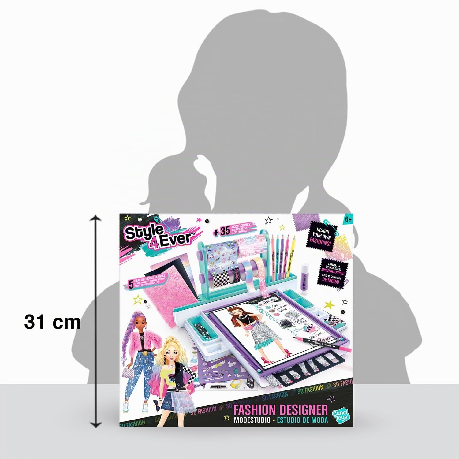 Canal Toys - Style 4 Ever - Tavoletta di Moda Fashion Designer - Atelier di Disegno Completo (Tessuti Adesivi, Carte, Stencil, Adesivi) - Hobby Creativo per Bambini dai 6 Anni in su - OFG 276
