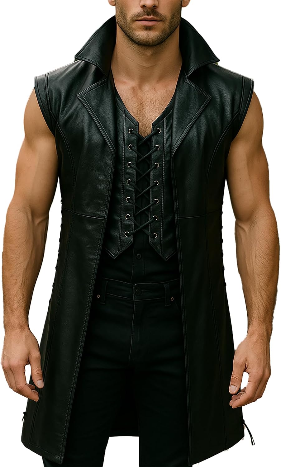 Men's DT V Halloween Costume Black Leather Coat - Game Inspired Sleeveless Cosplay Jacket