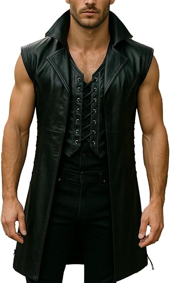 Mens DT V Halloween Costume Black Leather Coat - Game Inspired Sleeveless Cosplay Jacket