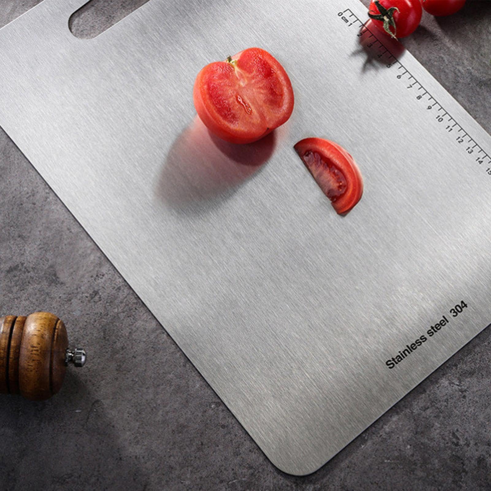 Planche à découper en acier inoxydable – avec échelle claire, planches à découper sûres | Planche à découper à viande double face, gadgets de cuisine, lave-vaisselle antiadhésif pour légumes et fruits