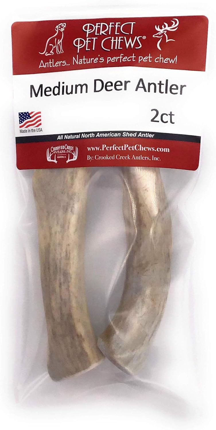Perfect Pet Chews Deer Antler Dog Chew - Grade A, All Natural, Organic, and Long Lasting Treats - Made from Naturally Shed Antlers in The USA (D. Medium - Dog Weight 20–40 Lbs, 2 - Pack)