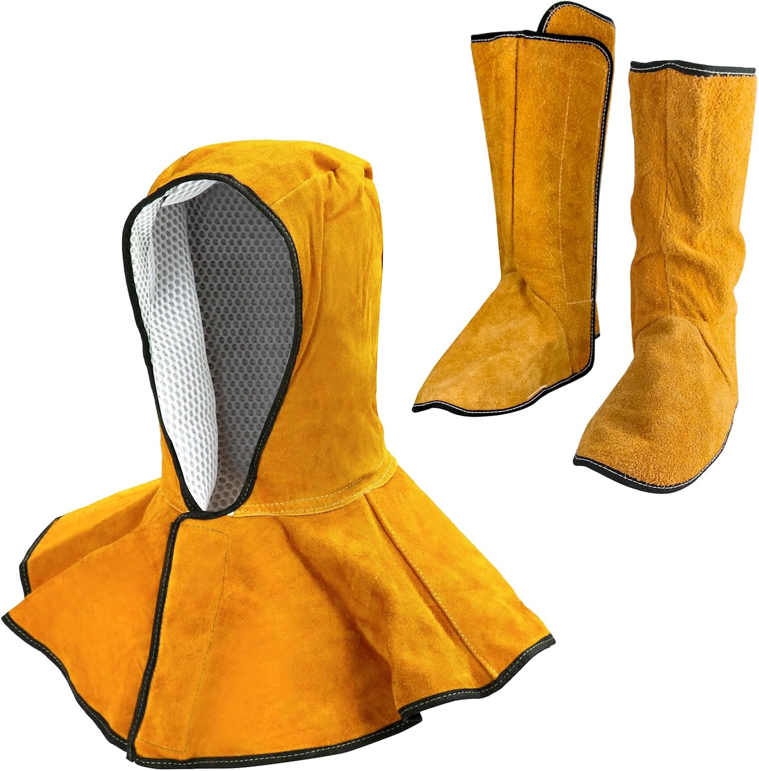 QWORK Leather Welding Hood Caps with Neck Shoulder Drape + Fireproof