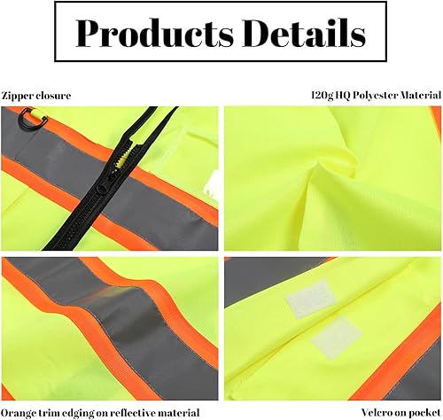 Miniatura 3 de Chaleco de seguridad reflectante de alta visibilidad con 5 bolsillos y cremallera clase 2 para adultos, unisex, ropa de trabajo de seguridad para la