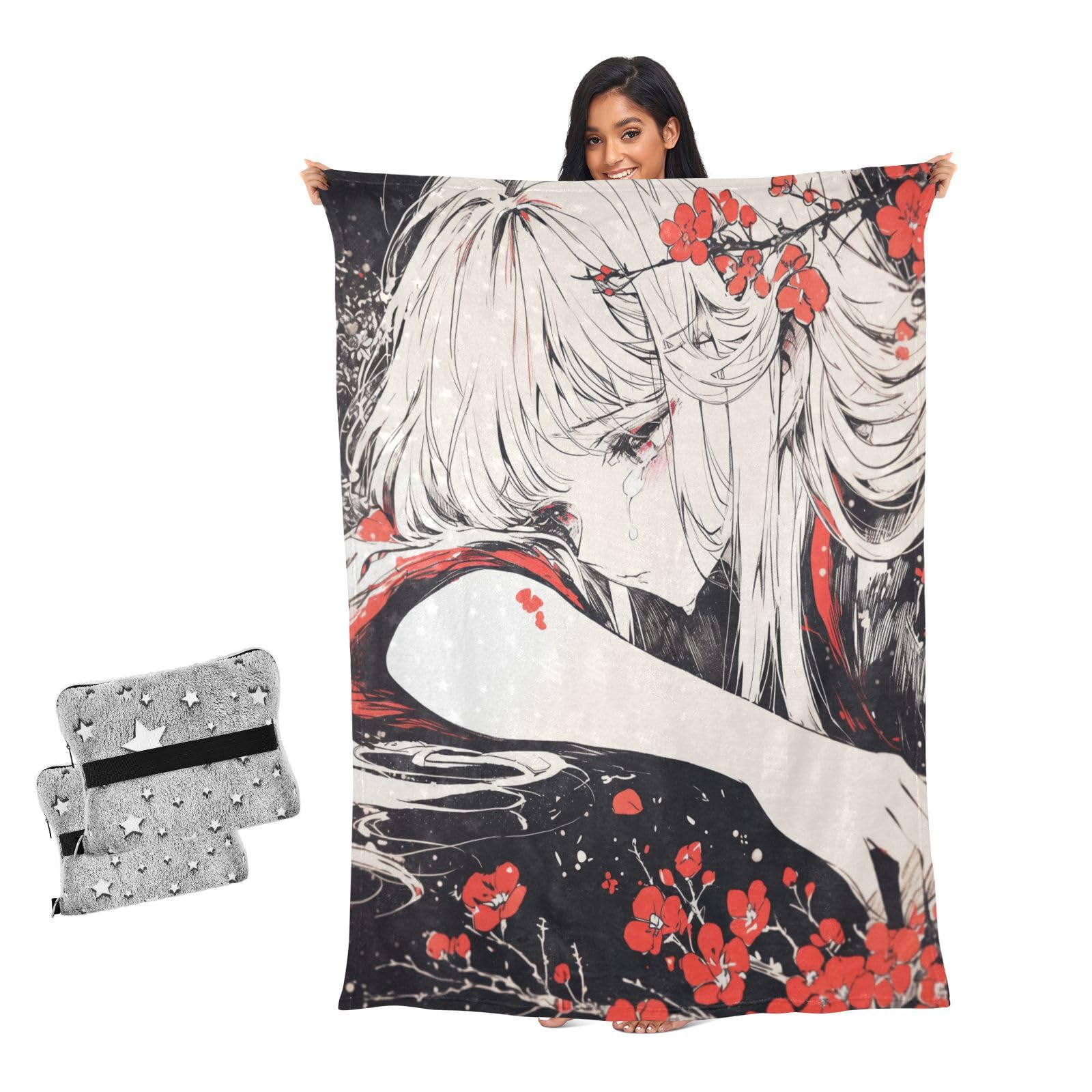 Couverture de lit manga et fleurs blanches pour homme et femme