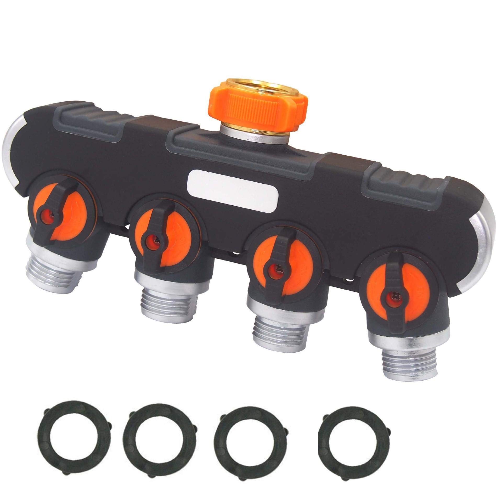 Lnanqing-raccordo ottone tubo Connettore del tubo flessibile dell'acqua del tubo del tubo da giardino a 4 vie, adattatore del rubinetto con impugnatura gommata confortevole per i prati di irrigazione
