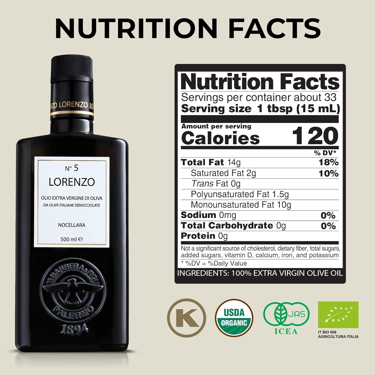 Barbera Lorenzo No. 5 Extra Virgin Olive Oil, 16.9 oz | Cold Extracted Sicilian EVOO | Fruity & Soft Nocellara del Belice Olive Flavor | Fresh Harvest Imported Olive Oil from Italy - Image 2