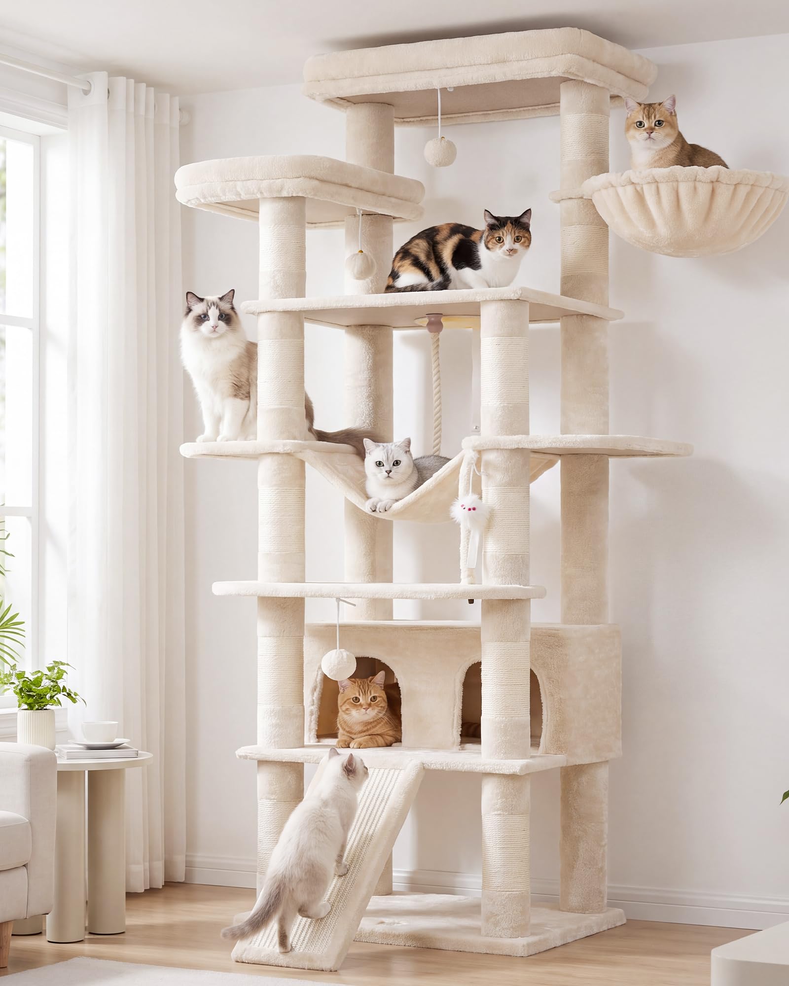 Heybly Tall Cat Tree 78-inch Multi-Level Cat Tower for Indoor Cats HCT033M