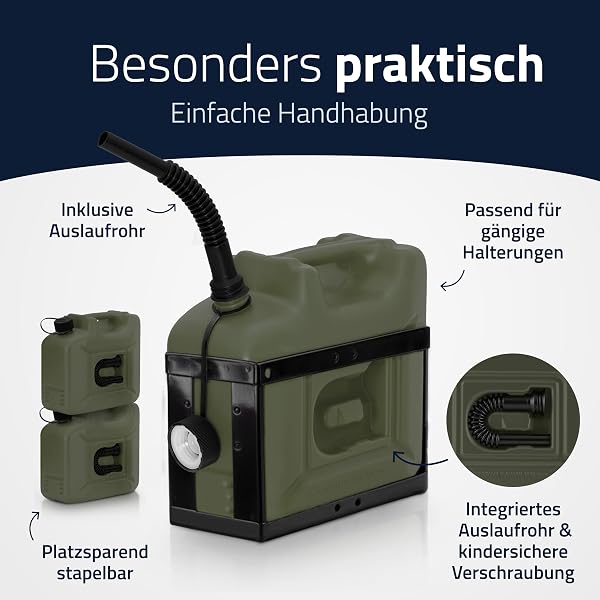hünersdorff 801000 Kraftstoff-Kanister PROFI 10l für Benzin, Diesel und andere Gefahrgüter, UN-Zulassung, made in Germany, TÜV-geprüfte Produktion, oliv - 3