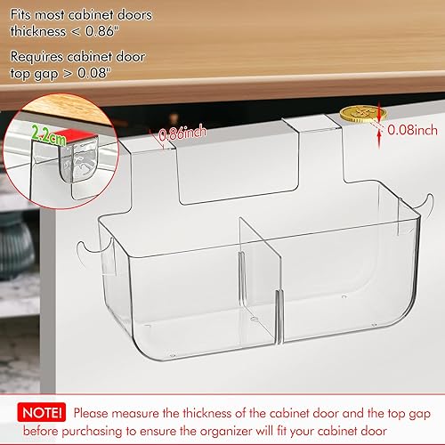 Miniatura 4 de Poeland Paquete de 2 organizadores de puerta de armario, contenedor de almacenamiento de plástico con 2 ganchos, soporte para gabinete para cocina,