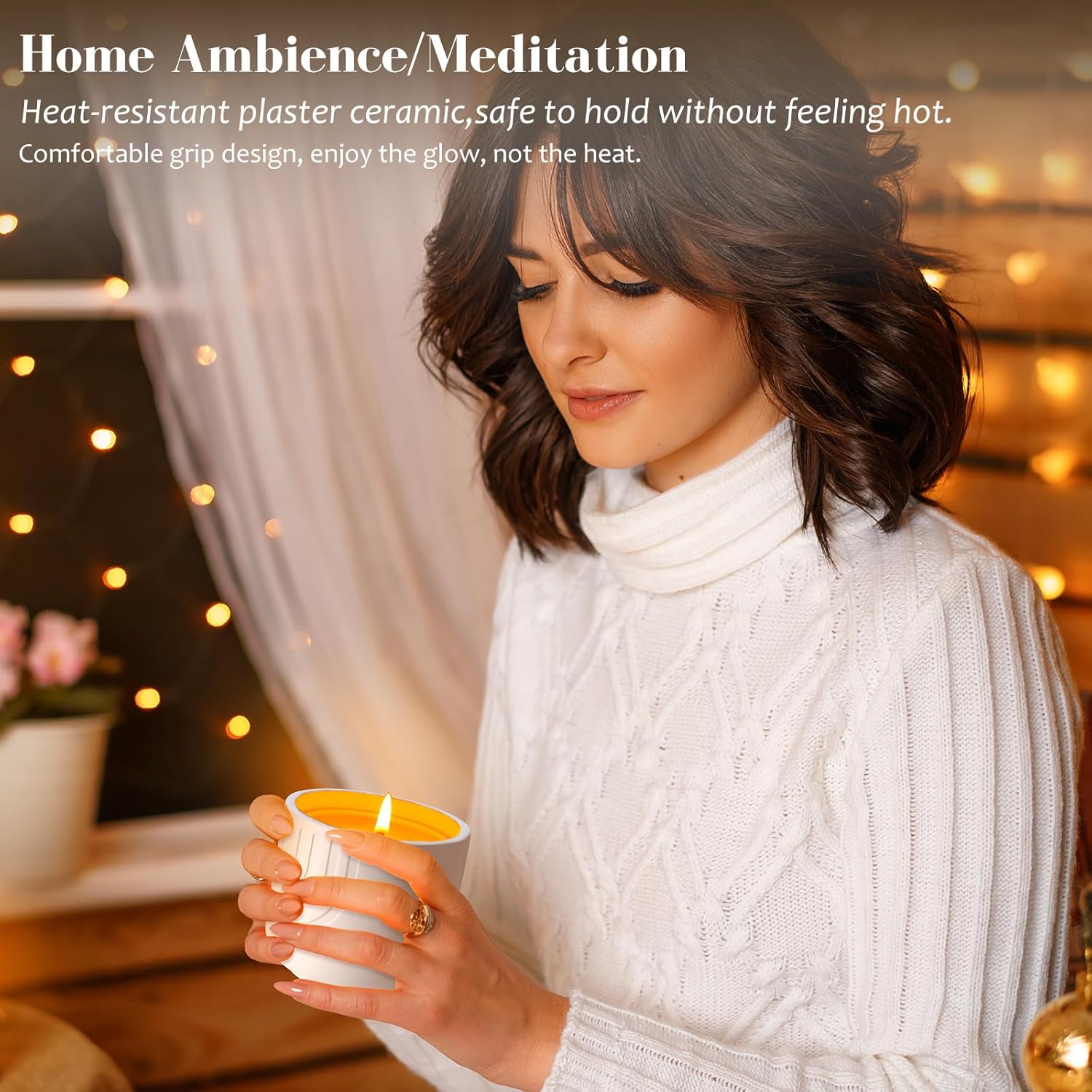 Viyffo Scented Candle – Sandalwood Aroma, Gift-Size 6.35oz Holiday Candle, Non Toxic Soy Candle in Handmade Snow White Plaster Ceramic Jar with Gift Box Perfect for Winter Gifts & Home Decor - Image 6