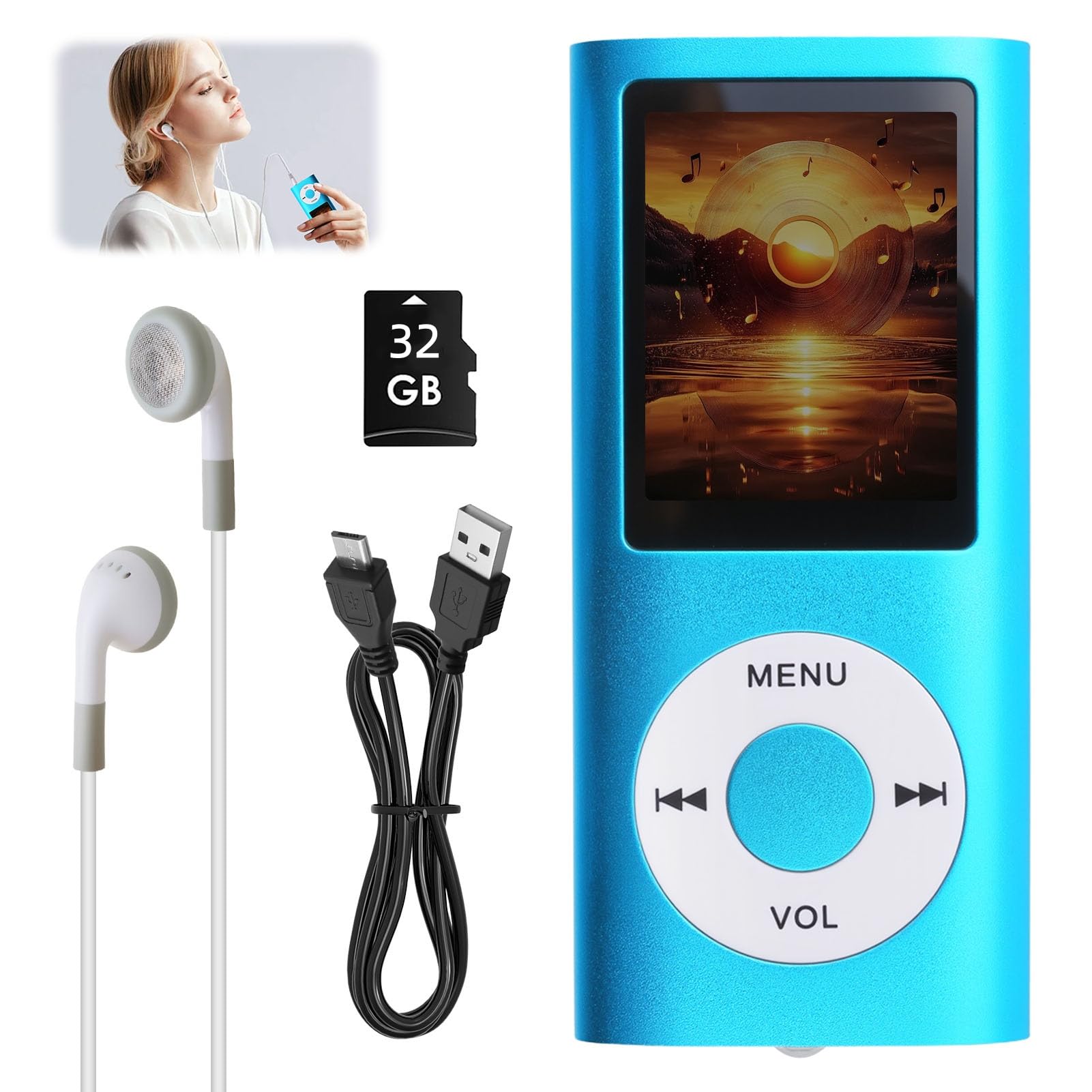 Lettore MP3 MP4 HiFi Portatile Audio Senza Perdita con Schermo LCD da 1,8 Pollici, Slot Scheda di Memoria fino a 32 GB, Lettore Musicale Multifunzione per Sport, Bambini e Viaggio