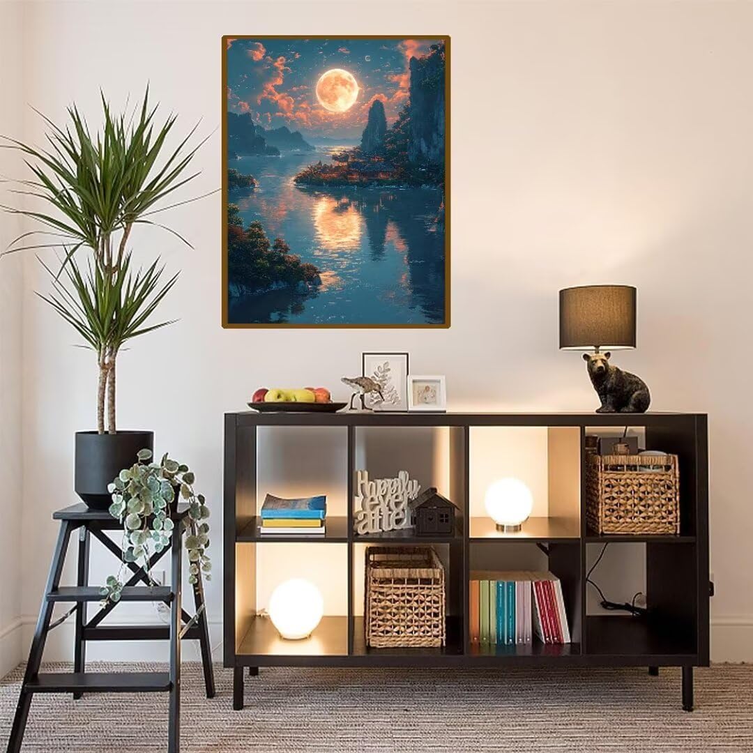Diamond Painting Paisaje lunar Pintura Diamante Adultos, Diamond Painting Niños, DIY Cuadros de Diamantes Kit Manualidades Adultos, para Navidad Decoración de La Pared Del Hogar Regalos 70x100cm t5432