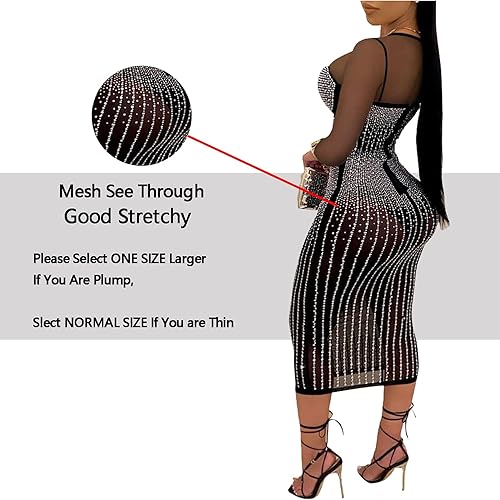 Miniatura 2 de PORRCEY Vestido sexy y elegante con diamantes de imitación para mujer, malla transparente, entallado, para cumpleaños, cóctel, fiesta, club, noche