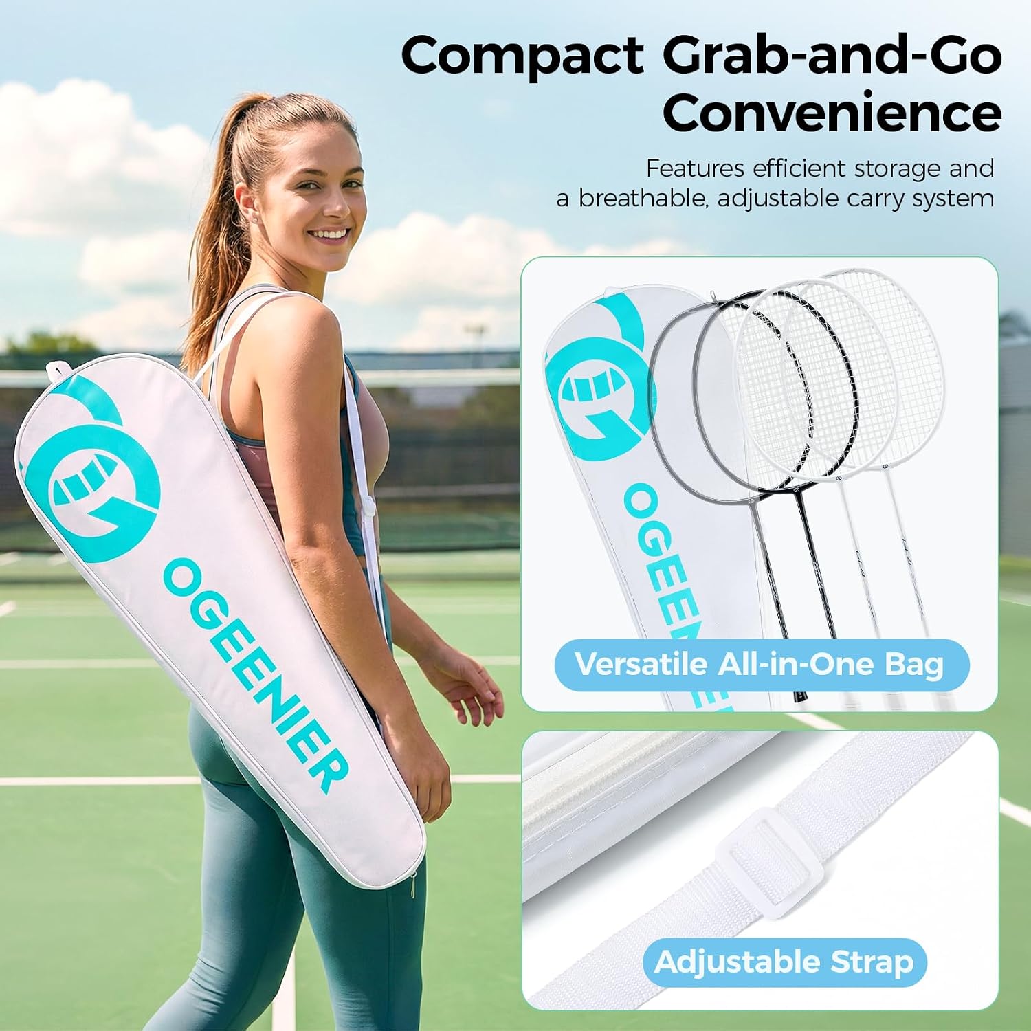 OGEENIER Badminton Rackets Set of 4, Beginner Lightweight Aluminum Badminton Racquet Set for Outdoor Backyard Games