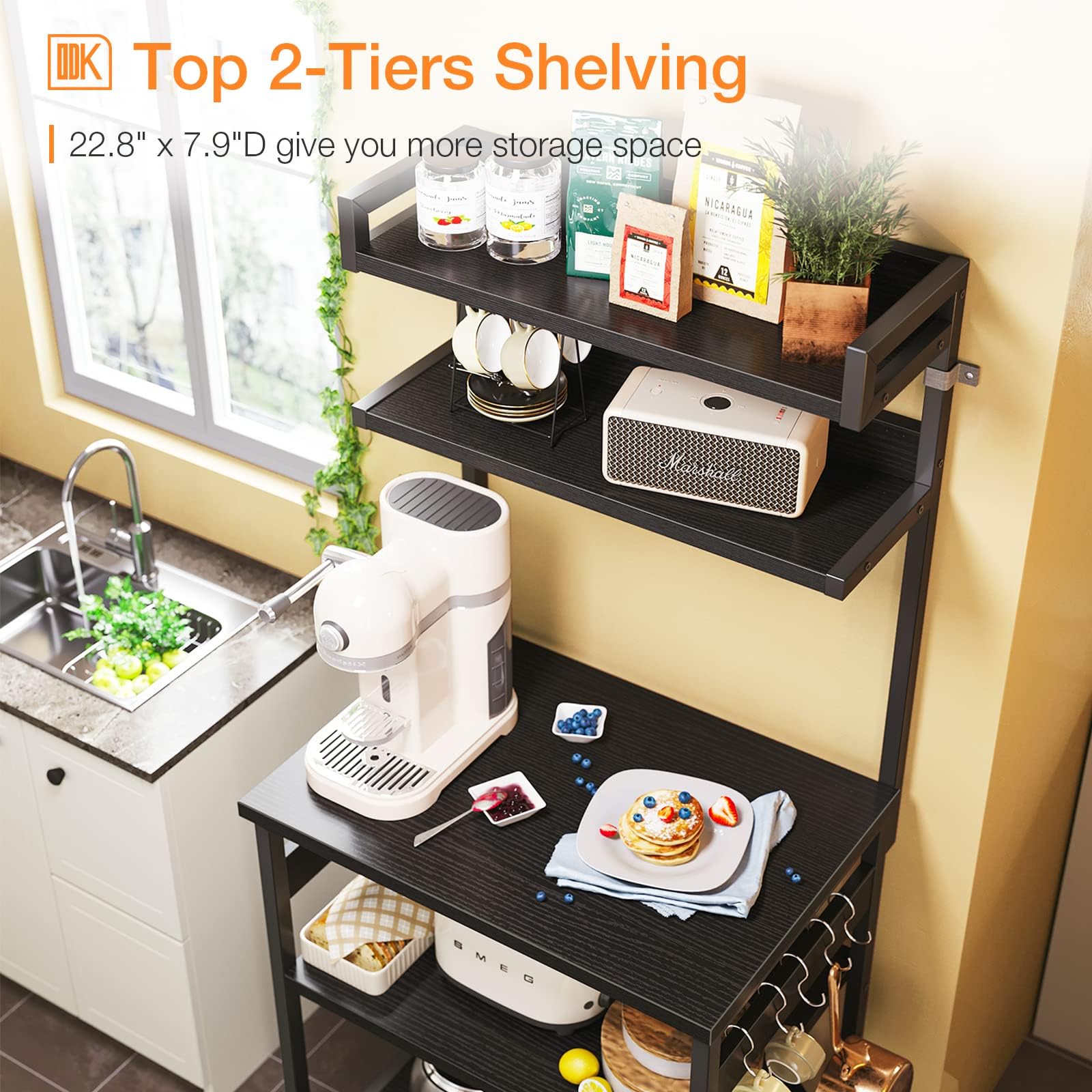 ODK Bakers Rack with Power Outlet, Coffee Bar with Storage 5Tiers