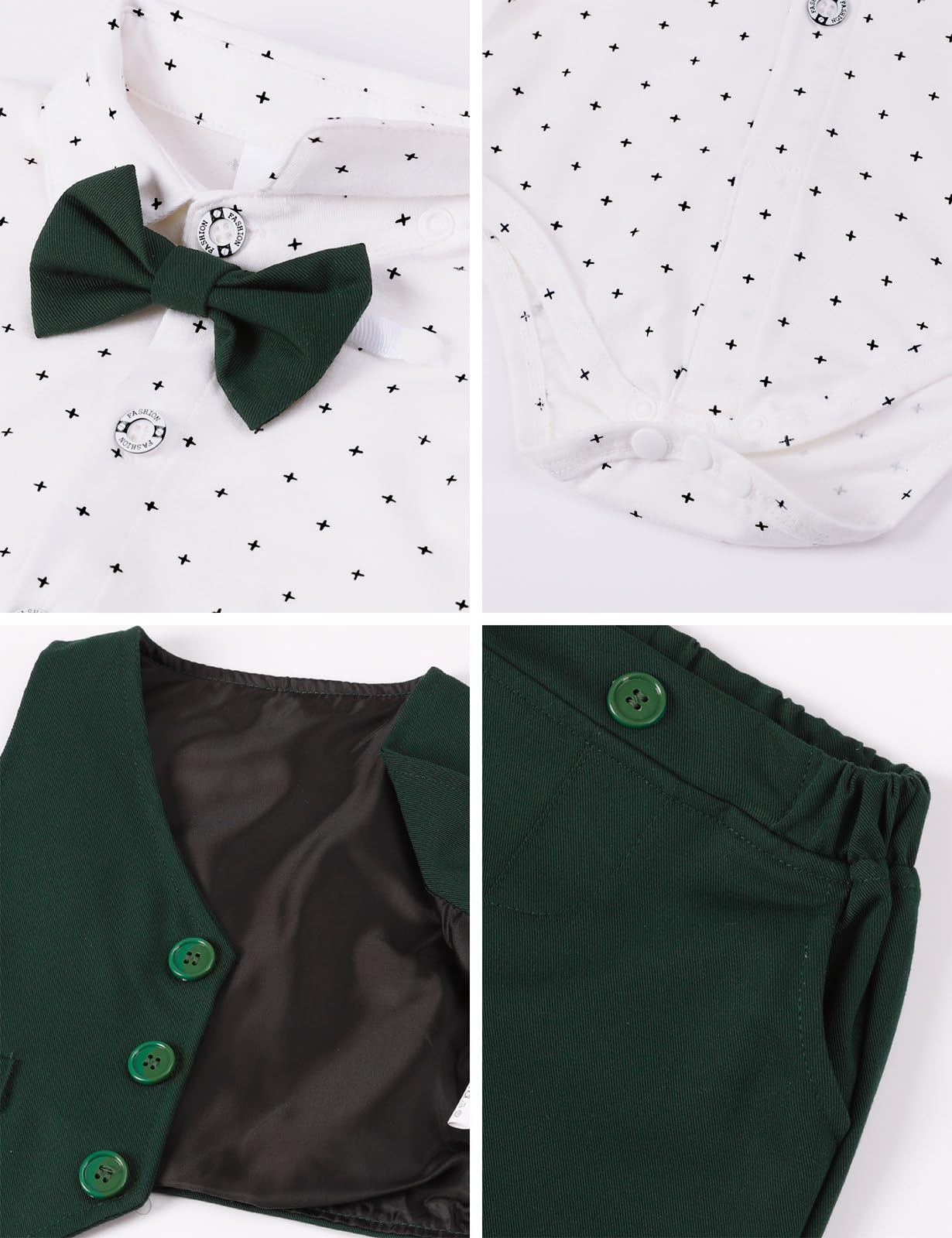 mintgreen Costume Bebe Garcon, 3pcs Ensembles Mariage Gentleman Vêtements Combinaison + Breast Flower Vest + Pantalon