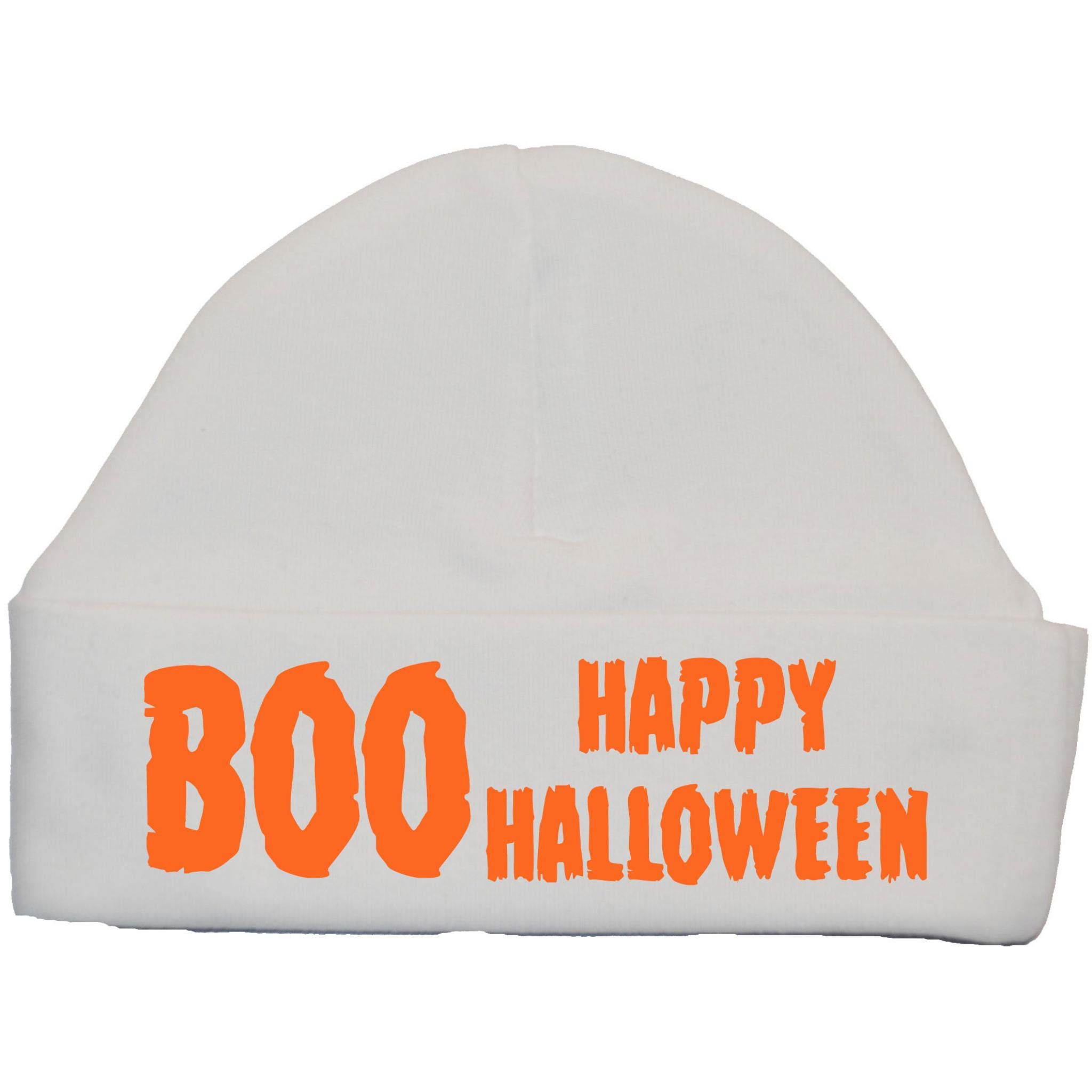 Happy Halloween with Boo Ghost Baby Beanie Hat - 6-12 Months - White