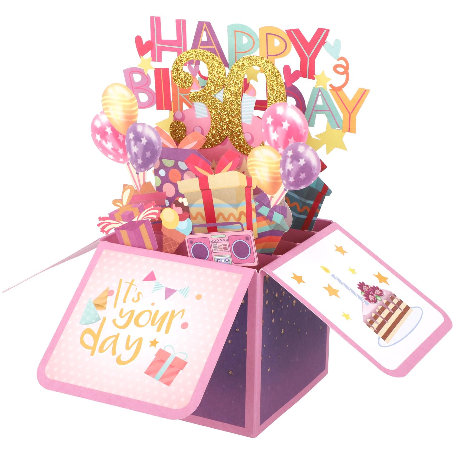 Gosknor Happy Birthday Pop up Card, Multicolored 30 Years Old 3D Boxed with Envelopes & Greeting Popup Cards for Her Anniversary (30th)