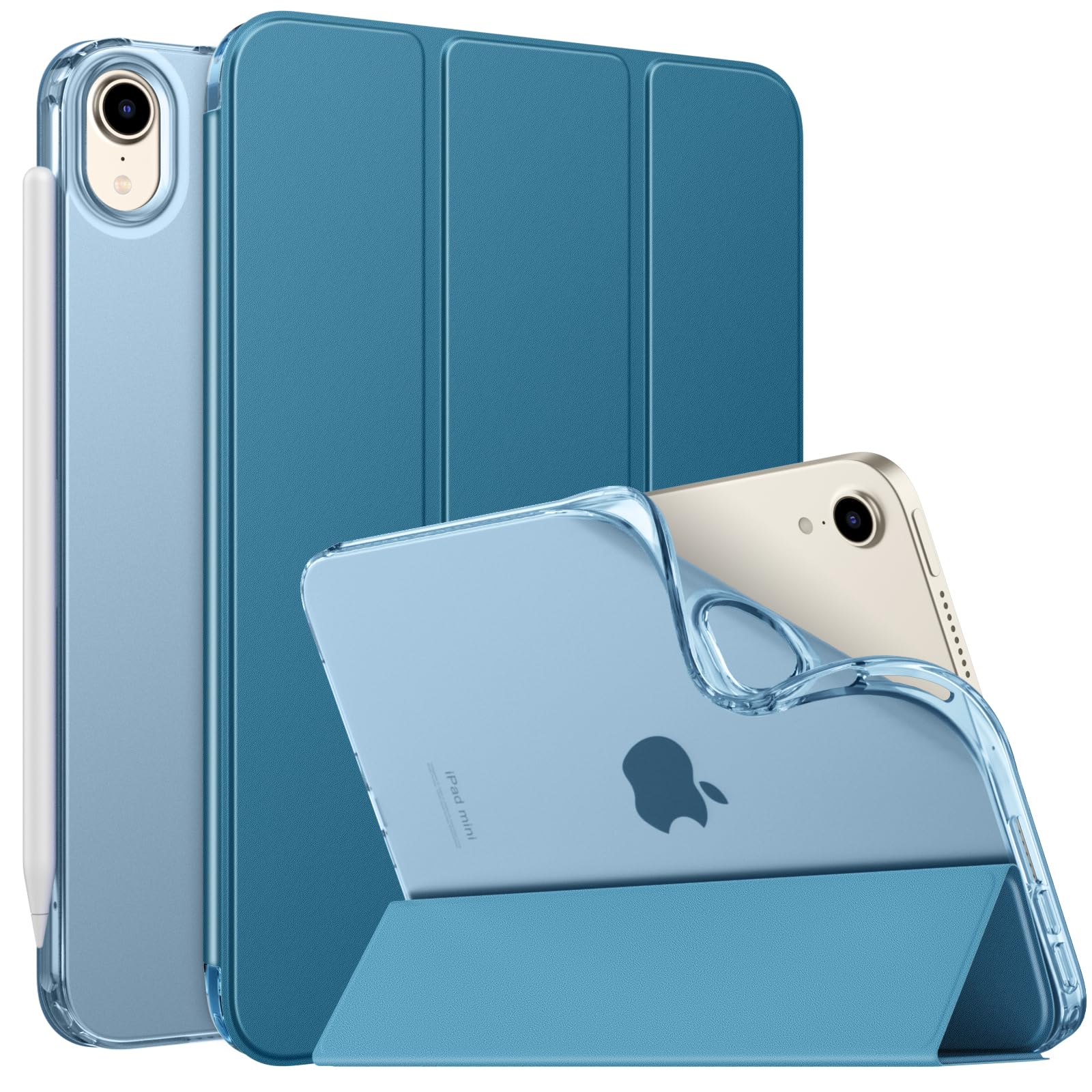 MoKo Hülle Kompatibel mit Neues iPad mini (A17 Pro) 2024, iPad mini 6.Generation Tasche 2021 (8,3-Zoll), Weiches TPU Transluzent Rückendeckel Schlankes Etui für iPad mini 7/6 Gen, Pfau Blau