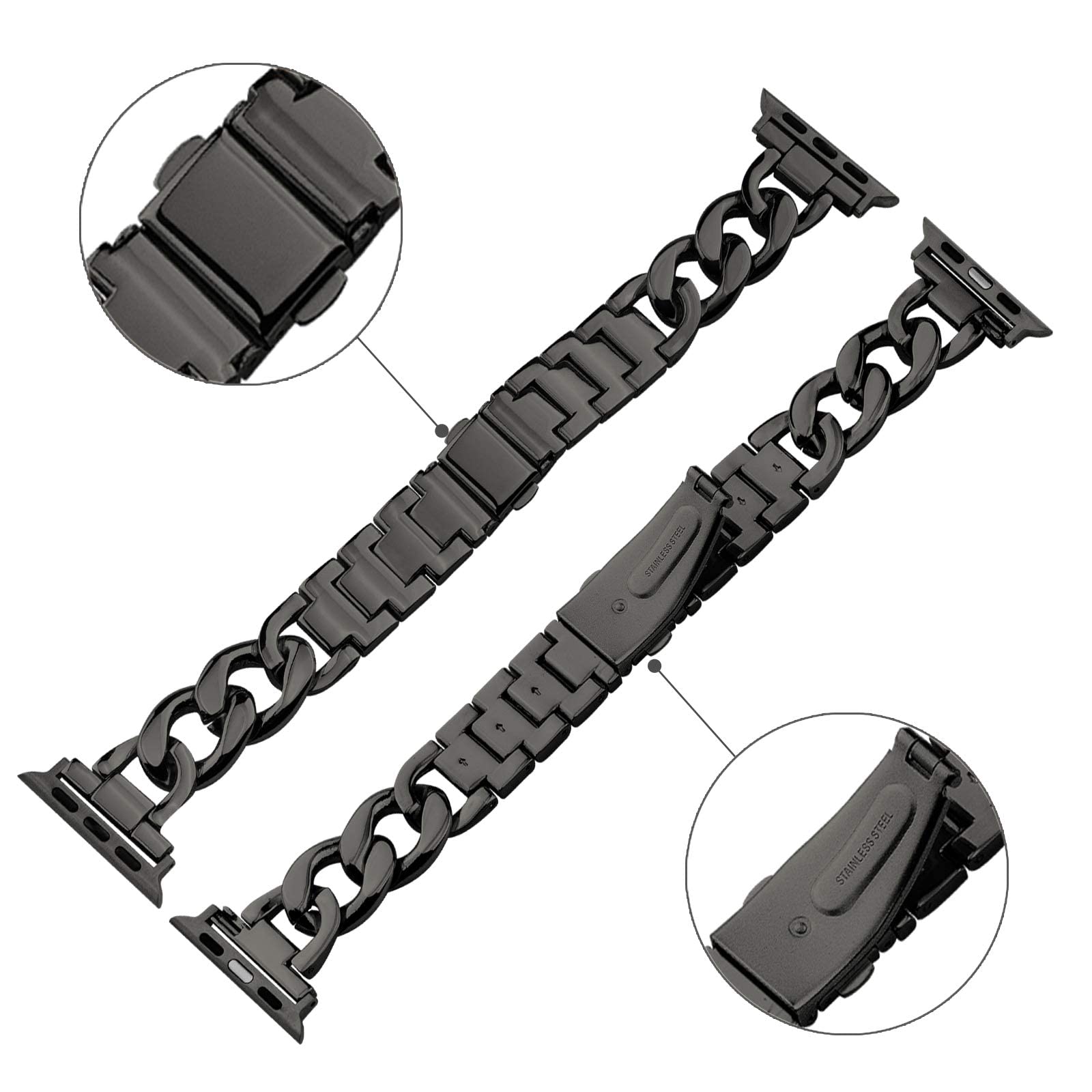 38/40mm Black Cool Women Chain Metal Smartwatch Bands Compatible for Apple Watch Bands SE Series 5 Series6 Man Durable Adjustable Watch Band Compatible for Iwatch 6/5/4/3/2/1 (38/40mm, black cold)