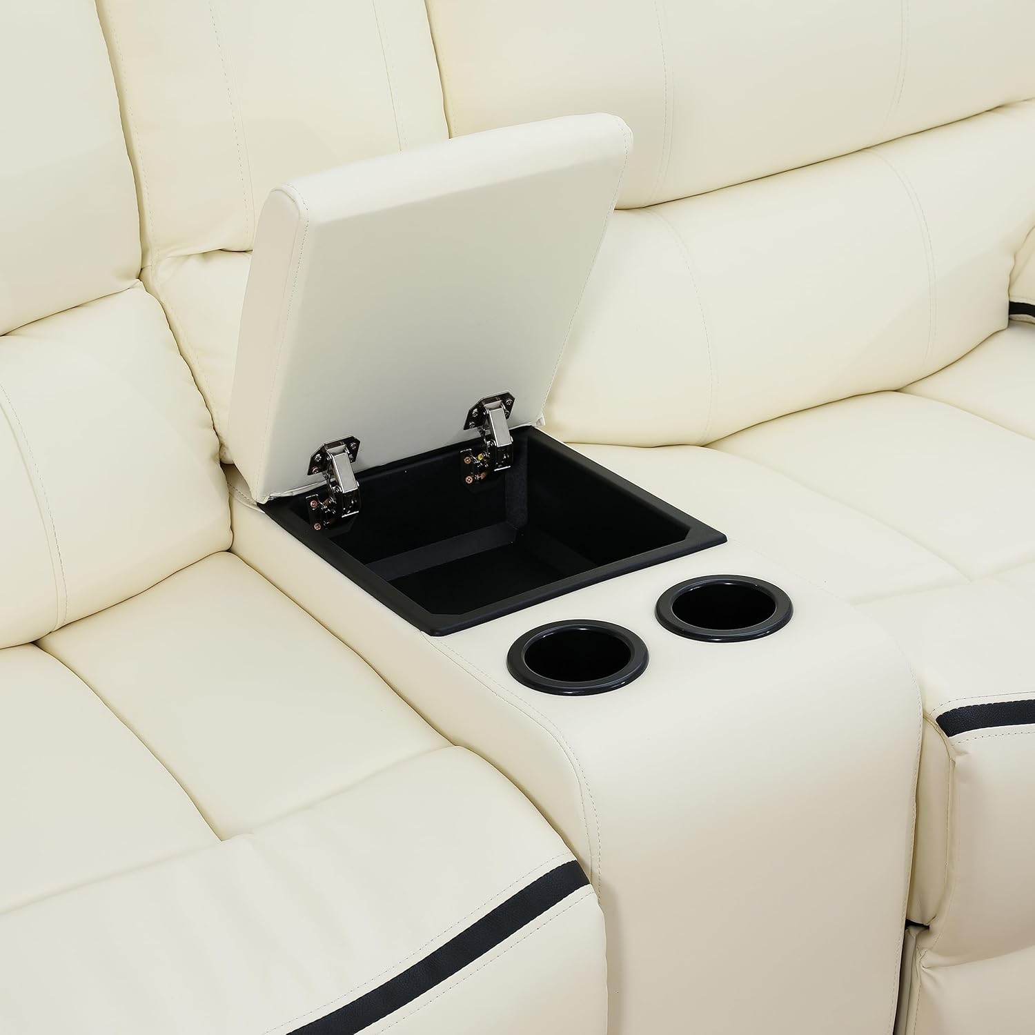 Leather Recliner Sofa Set with Storage Console & Cup Holders, Manual Reclining 3-Piece Set (Sofa, Loveseat, Chair) for Living Room, Creamy White – Living Room Furniture for Home Office