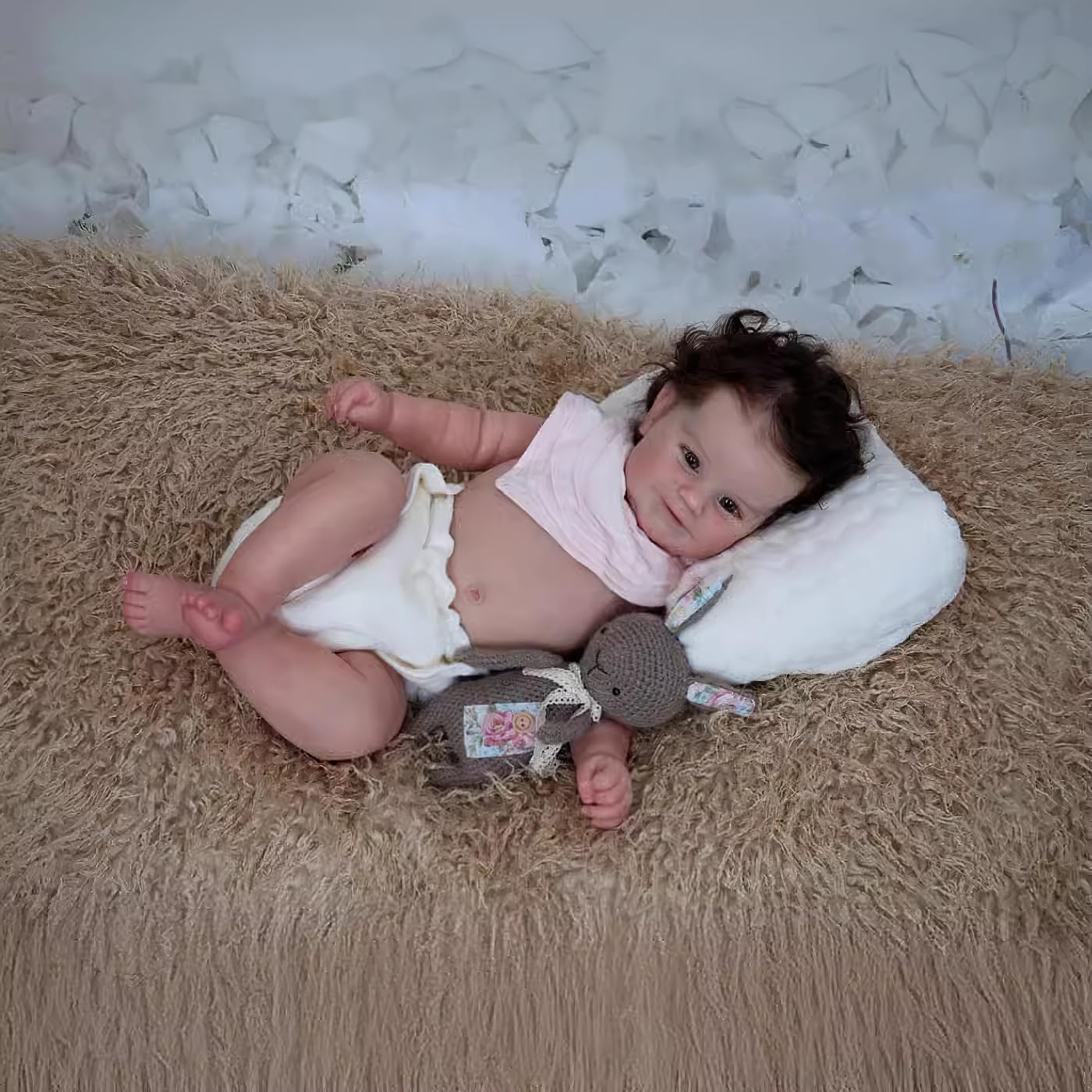 Wamdoll 20Inches Rooted Hair Sweet Smiling Real Life Reborn Baby Dolls Crafted in Vinyl Full Body Anatomically Correct, Lifelike Newborn Girl Doll Look Realistic