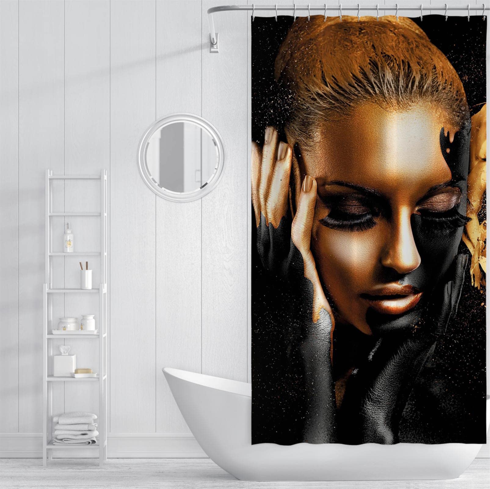 Juegos de Cortinas de Ducha de Mujer afroamericana Cortinas de Ducha Impermeables Negras Que protegen la privacidad para Cortinas de Ducha de apartamento de baño W190xL220cm