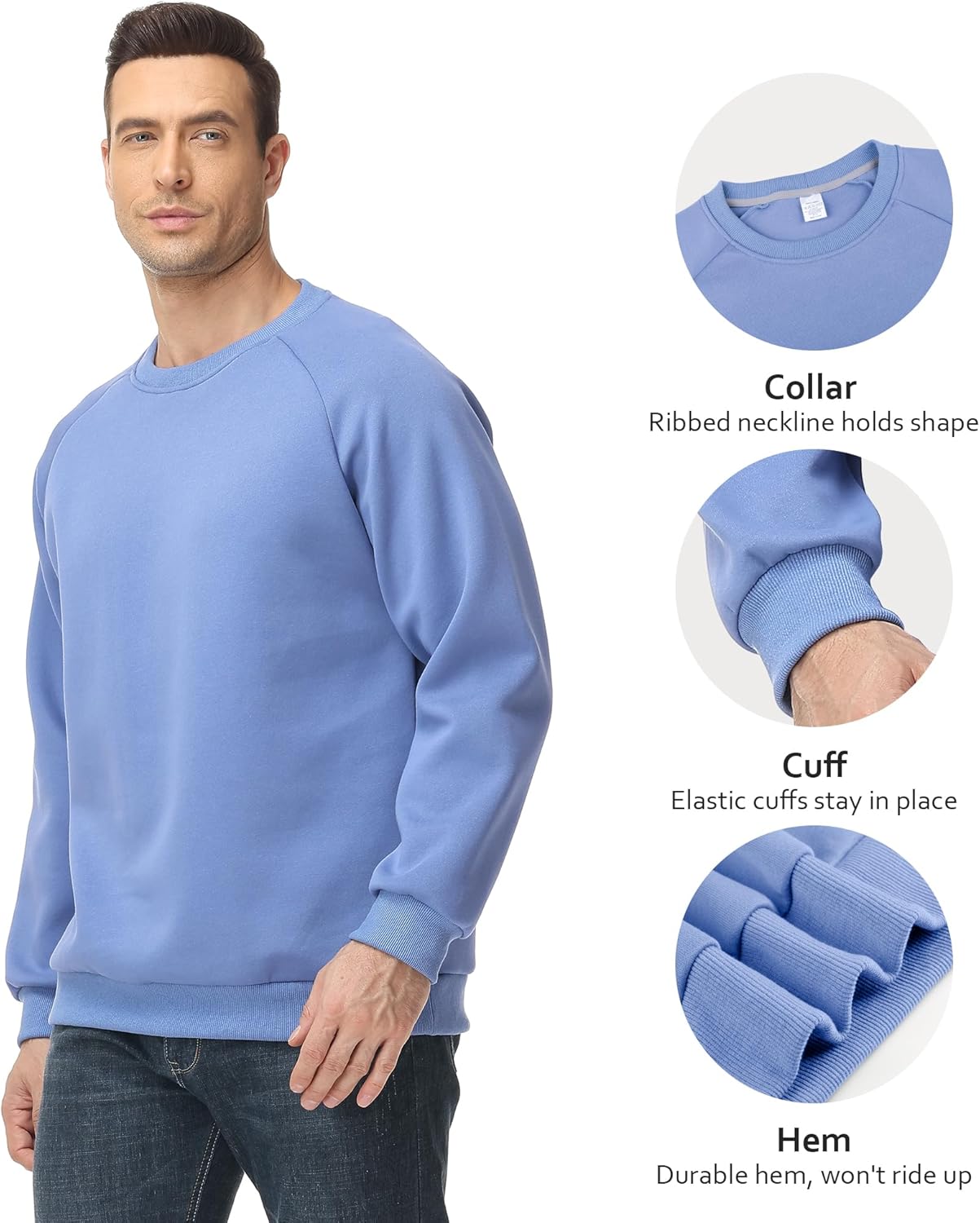 Men’s Crewneck Sweatshirt – Cotton Pullover, Solid Color Long Sleeve for Fall-Winter Comfort & Warmth - Image 3