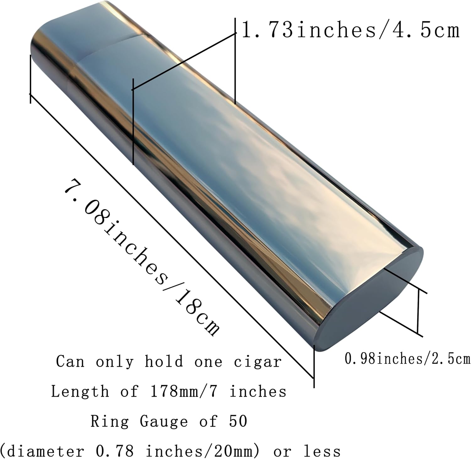 Stainless Steel Mirror Polished 1-Finger Cigar Case with 2oz Tube Flask Cigar Tube Pocket Cigar Holder image 3