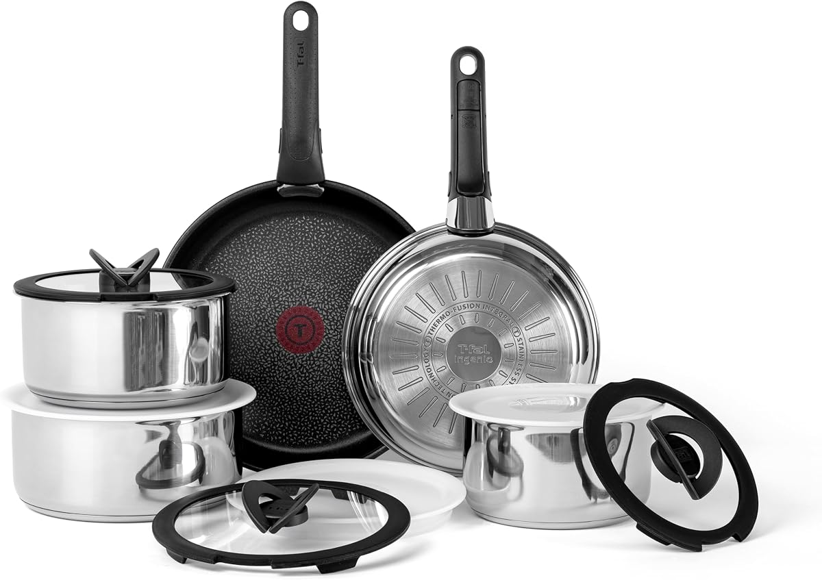Ingenio Expertise Stainless Steel Pots and Pans Set, 13-Piece | Nonstick coating, Oven safe up to 500°F, Stackable design saves space, Dishwasher safe, Ideal for RV and camping