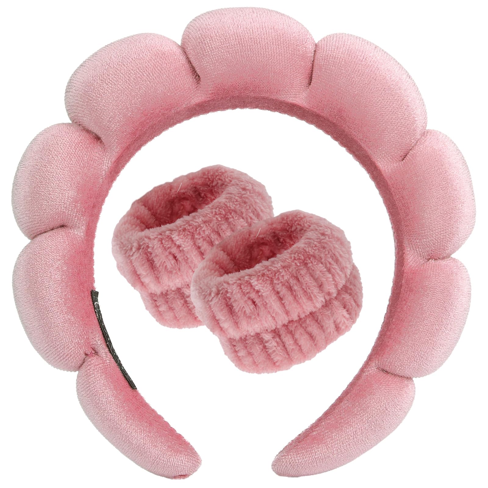 DRESHOW Spa Headband for Washing Face Wristband Set Sponge Soft Terry Cloth Makeup Skincare Non Slip Headband for Women