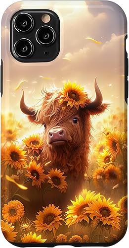 Miniatura 76 de Funda para iPhone 12 mini con diseño de vaca escocesa de las tierras altas y girasoles