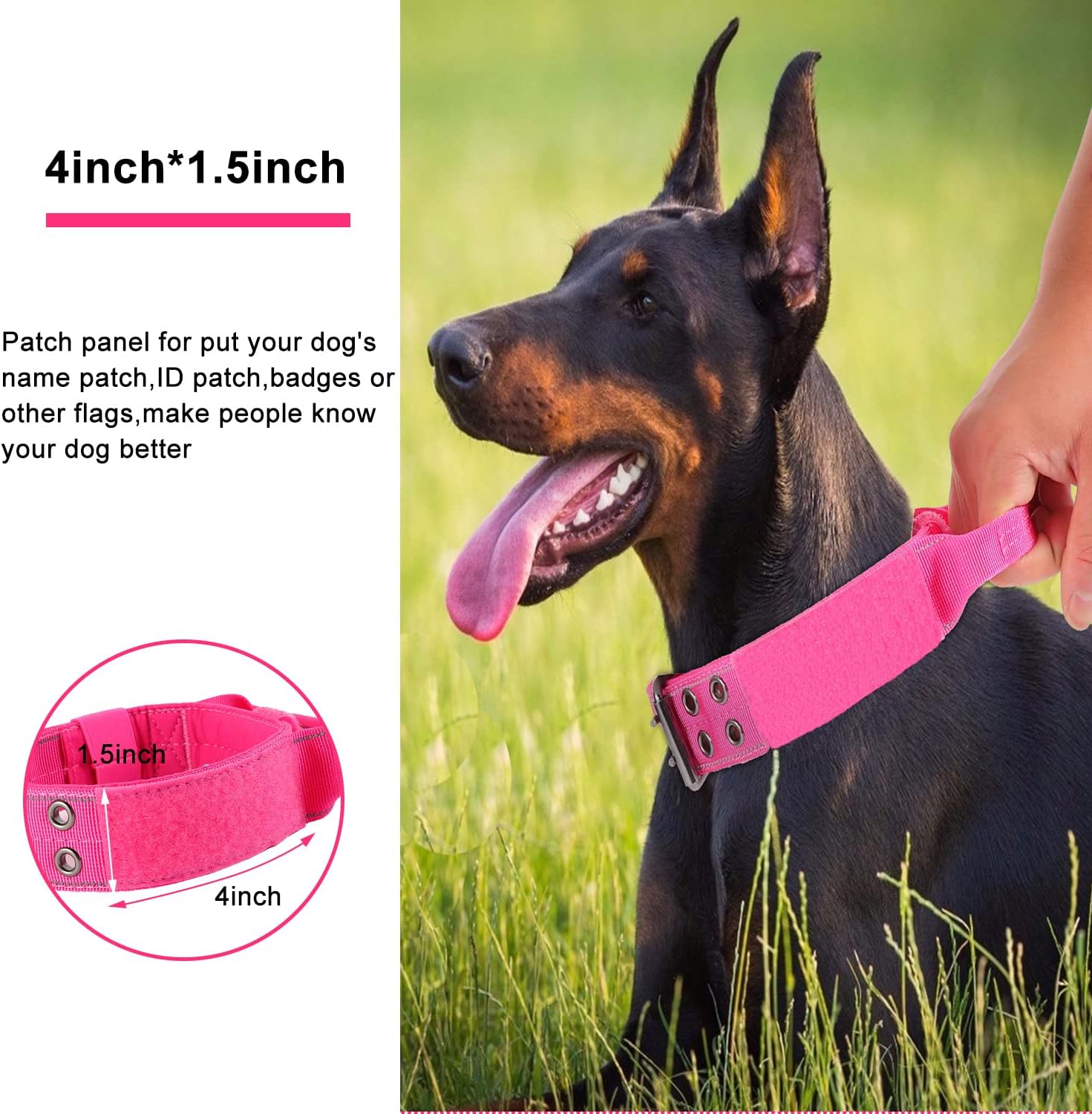 Tactical Dog Collar for Large Dogs with Control Handle,Pink image 2