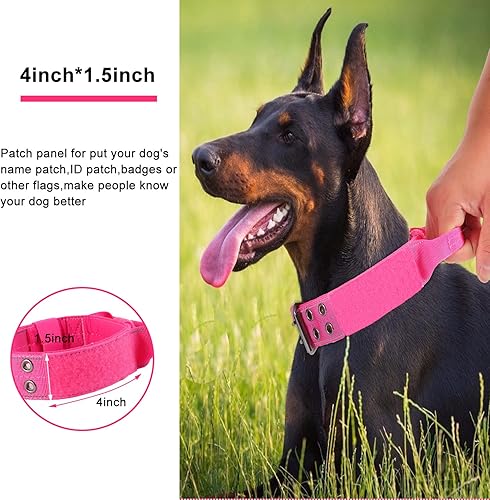 Miniatura 2 de Yunleparks Collar reflectante para perros medianos, collar táctico de nailon con asa de control y hebilla de metal para pasear perros (M, rosa)