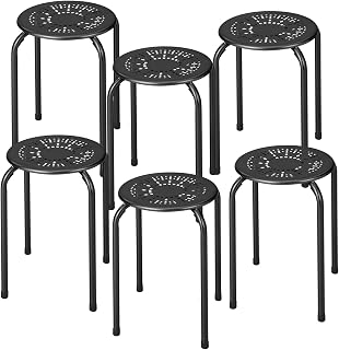 POWERSTONE Stackable Stools 6 Pack, Portable Metal Stacking Stools for Classroom Round Nesting Chairs Flexible Seating for Home Office School, Black