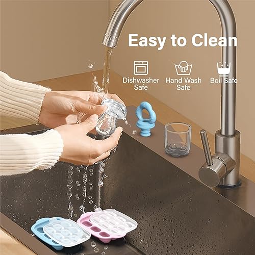 Miniatura 6 de Alimentador de frutas para bebés, moldes para paletas de leche materna con bandeja para congelador, alimentador de silicona para bebés para